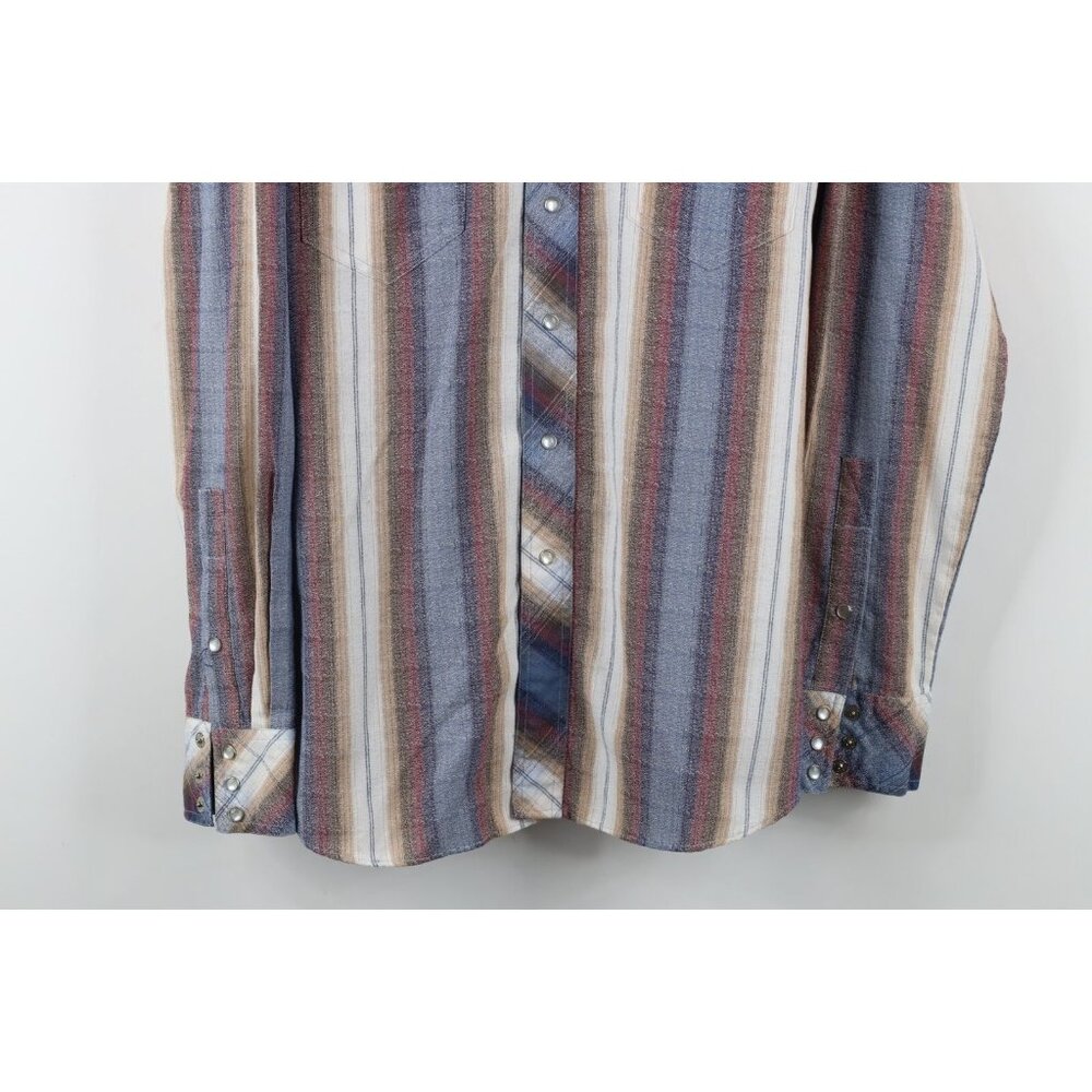 Vintage 70s Streetwear Mens Large Rainbow Striped Western Snap Button Shirt - Picture 3 of 13